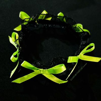 Monster Green Satin Bow Black Thigh Garter MADE TO ORDER Alt Goth Punk Y2k